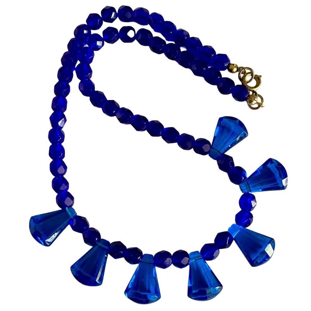 Vintage 1980s Blue Lucite Choker Necklace Unused Old Stock